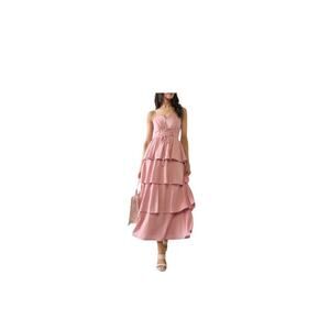 Aubrey Parks Blush Pink Tiered Maxi Dress Lace-Up Front Size- Small